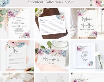 Succulent Bridal Shower Editable Bundle, Printable Invitation Welcome Sign Tag Advice Labels, Cactus Boho Templates, Instant Download, 535-A