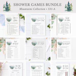 Mountains Editable Bridal Shower Games Bundle, Printable Rustic Woodland 9 Templates, Bingo Bride Best Games Pack, Instant Download, 531-A