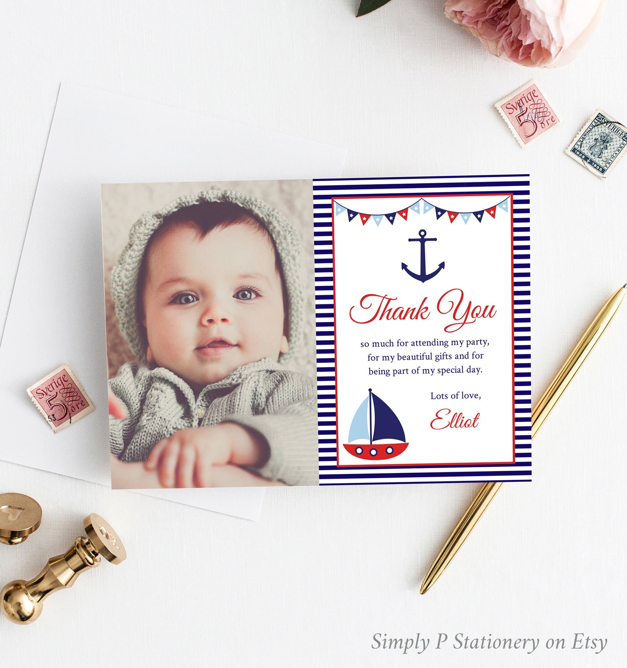 Printable Nautical Photo Thank You Card Editable Boat Anchor Thank You 