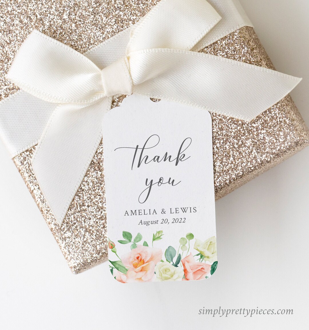 Editable Peach Floral Favor Tags, Printable Peach Rose Tags, Summer ...
