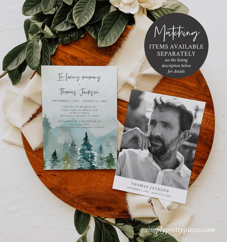 Woodland Share a Memory Card Man, Funeral Share a Memory Mountain Memorial Share Memory Card Sign, Celebration Life Editable Template, 531-A image 7