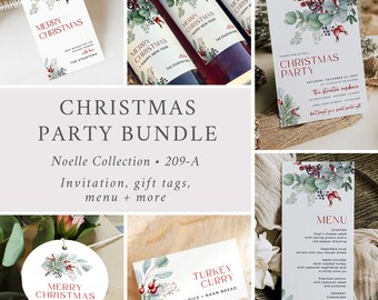 Christmas Dinner Bundle, Holiday Dinner Pack, Christmas Party Bundle Holiday Party Kit, Printable Xmas Party Kit, Editable Template, 209-A