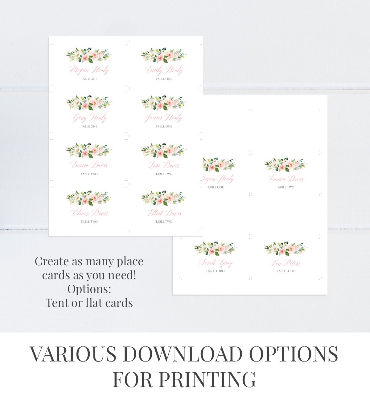 Blush Floral Editable Place Cards Pink Floral Seating Card - Etsy
