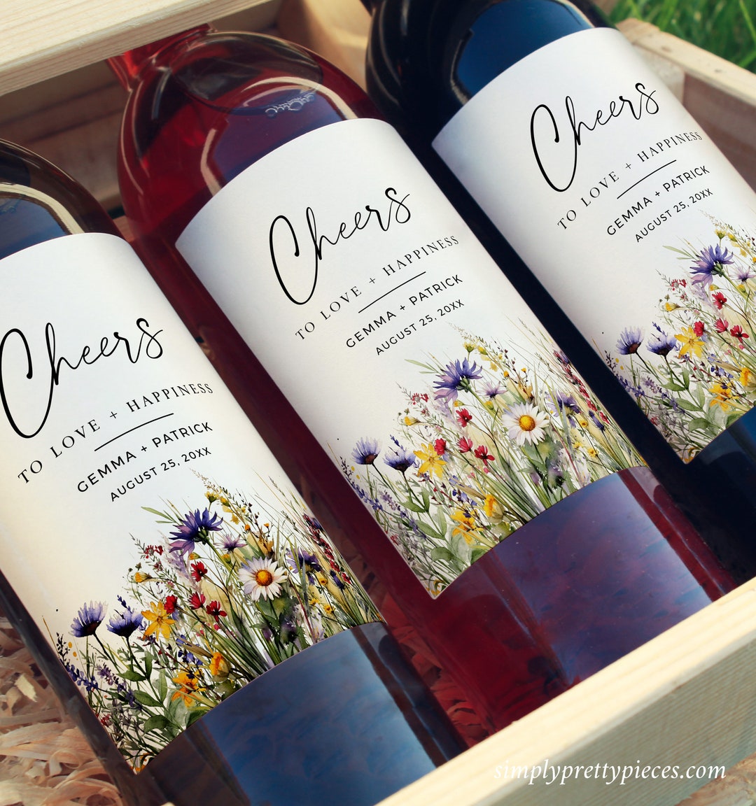 Bright Wildflower Wine Bottle Label, Printable Full Size Wine Bottle