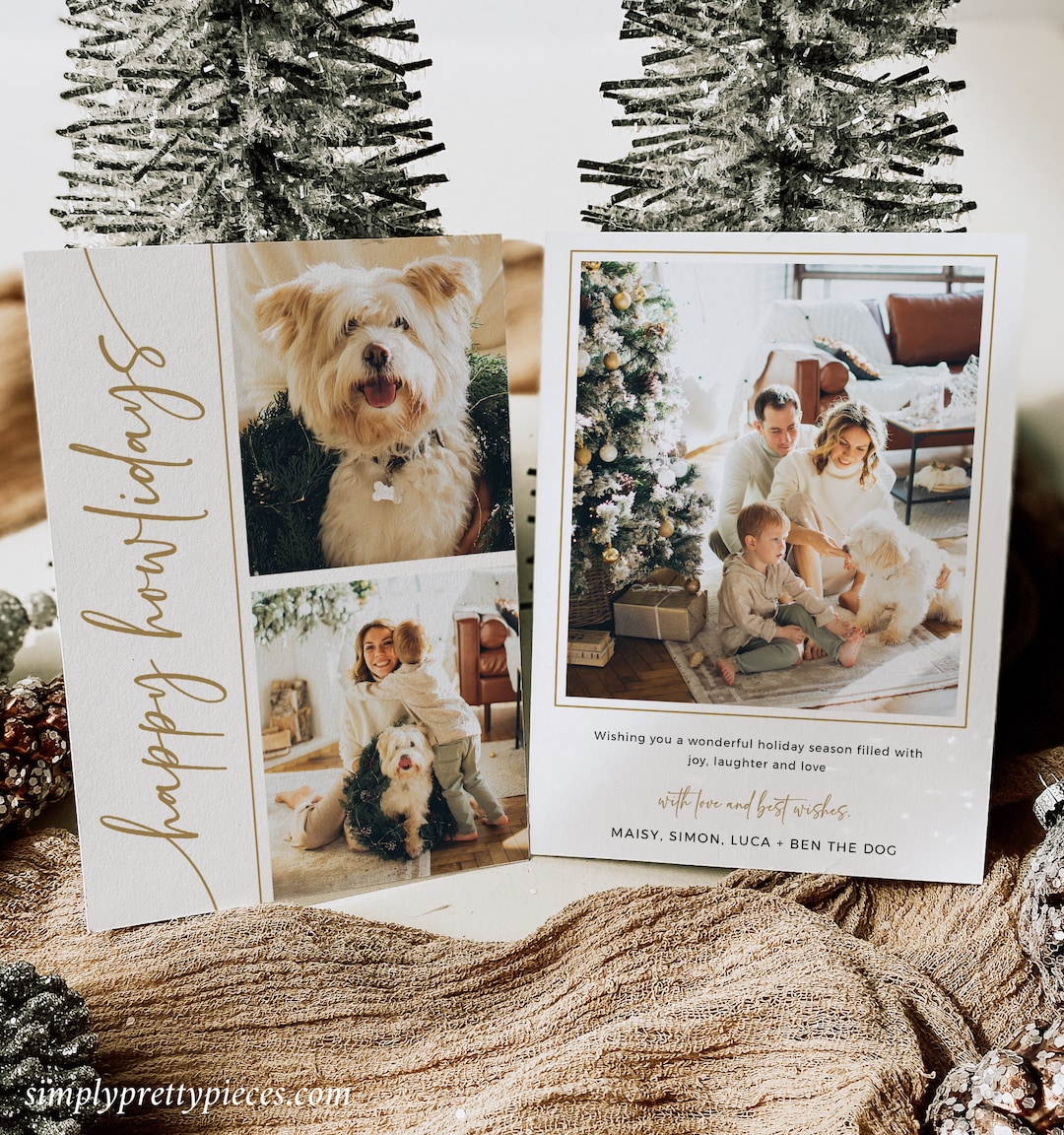 Dog Christmas Card Template With Photo, Editable Pet Holiday Card, Printable Modern Christmas