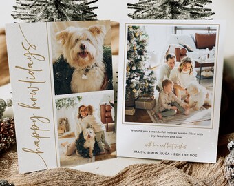 Editable Pet Holiday Card, Dog Christmas Card Template with Photo, Printable Modern Christmas Card Dog, Minimalist Photo Xmas Card, 212-A