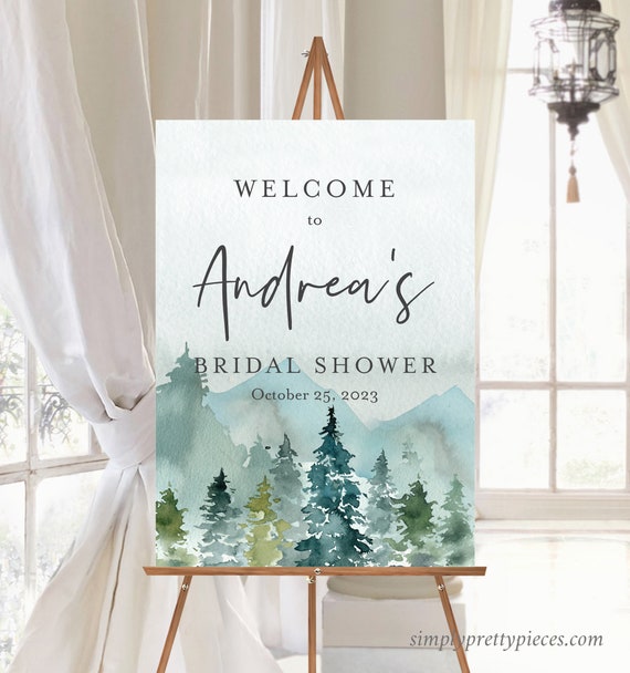 Mountains Rustic Editable Bridal Shower Welcome Sign, Woodland Shower Sign, Forest Welcome, 16 x 20 18 x 24, Template Instant Download 531-A