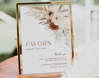 Pampas Grass Printable Favors Sign, Boho Editable Terracotta Favours Sign, Wedding Bridal Shower Please Take One, Template, Download, 590-A