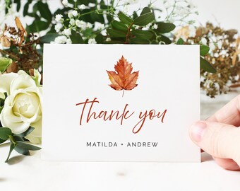 Printable Maple Leaf Thank You Cards, Editable Burnt Orange Minimal Thank You DIY Template, Fall Autumn, Instant Download Templett 567-A