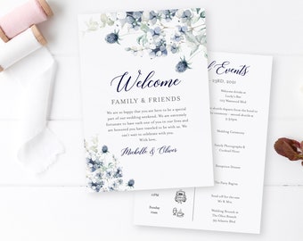 Winter Wedding Timeline, Navy Silver Gray Editable Welcome Bag Letter Itinerary, Printable Order Events, Template Instant Download 544-A