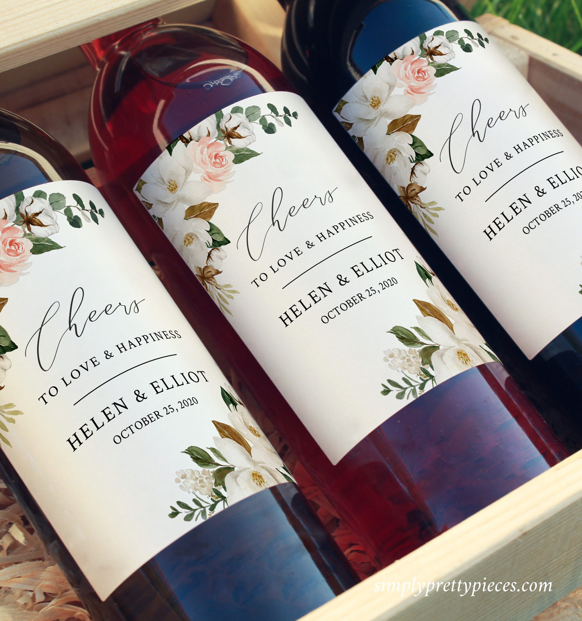 Pink Flower Watercolor Wine Bottle Labels BP004 Instant Download Template Wedding 3.5x4 Templett Editable