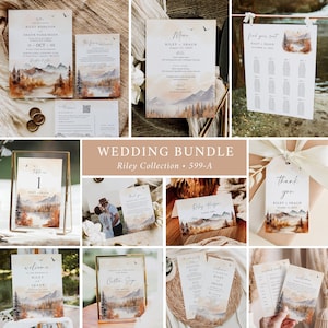 Woodland Wedding Bundle Fall Wedding Pack, Mountain Wedding Invitation Set, Rustic Wedding Stationery Set, Outdoors, Editable Template 599-A