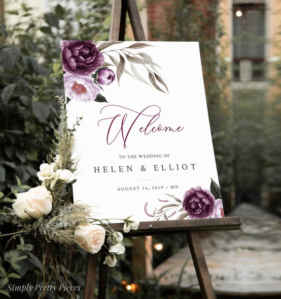 Purple Editable Wedding Welcome Sign Bridal Shower Sign - Etsy