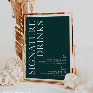Signo de bebidas exclusivo en tono joya, signo de cócteles mínimos editables, plantilla de signo de barra de boda imprimible en tono joya, descargar, 587-A
