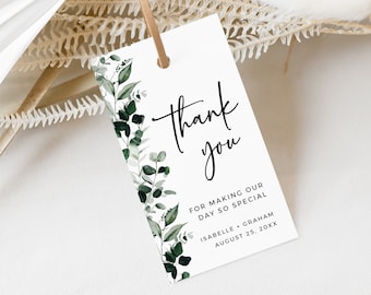 Botanical Favor Tag, Leaves Favor Tags, Greenery Wedding Favor Tags, Boho Thank You Tag, Favor Label Printable Tag Template, Editable, 596-A