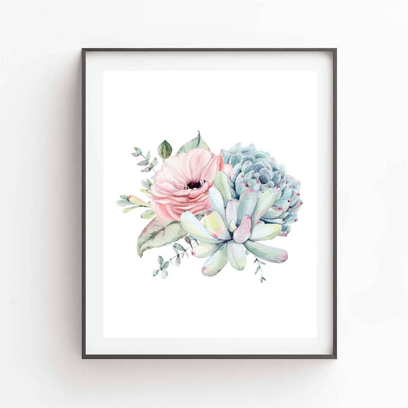 Printable Succulent Wall Art, Watercolor Succulent Home Decor, Botanical Wall Art, Plant Art Gift, Modern Scandi, Set of 4, Instant Download image 2