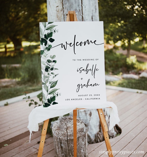 Wedding Welcome Sign Greenery, Welcome Poster Botanical, Welcome