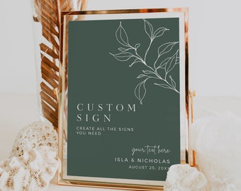 Botanical Custom Sign, Sage Green Custom Wedding Sign, Boho Wedding Sign Sage, Printable Signage, Bridal Shower Editable Sign Template 589-C