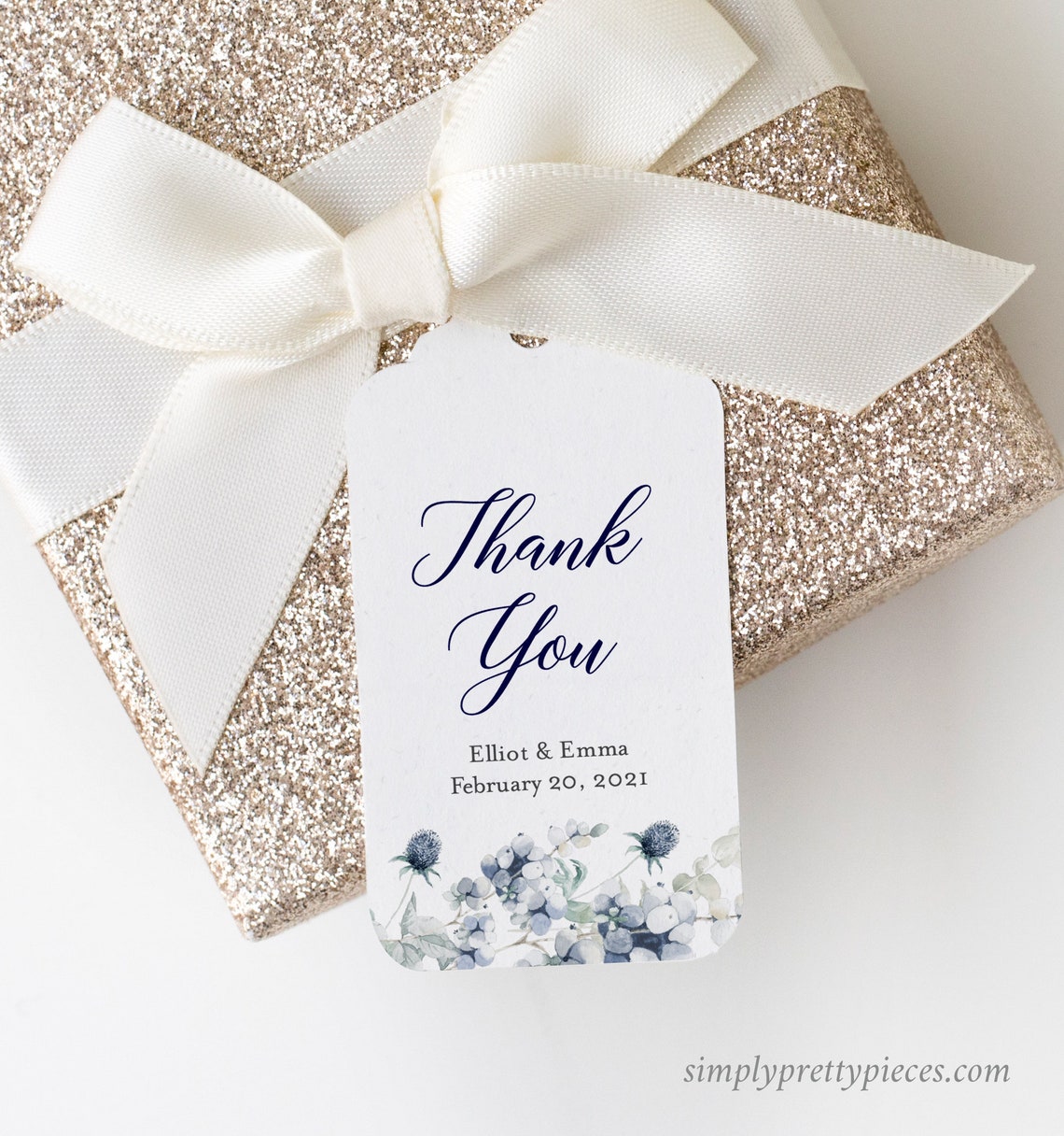 Navy Silver Gray Floral Editable Tags Printable Winter Favor | Etsy