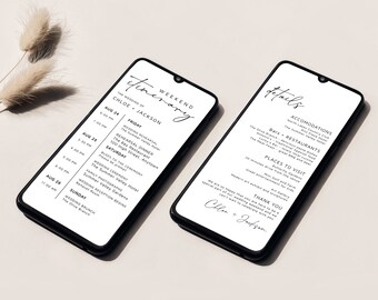 Editable Modern Digital Weekend Itinerary, Minimalist Schedule Template, Wedding Timeline Text Message Social Media, Instant Download, 579-A