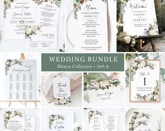Rustic Wedding Set Printable Winter Wedding Invitation Pack, Winter Wedding Bundle Winter Wedding Kit Stationery Set Editable Template 569-A