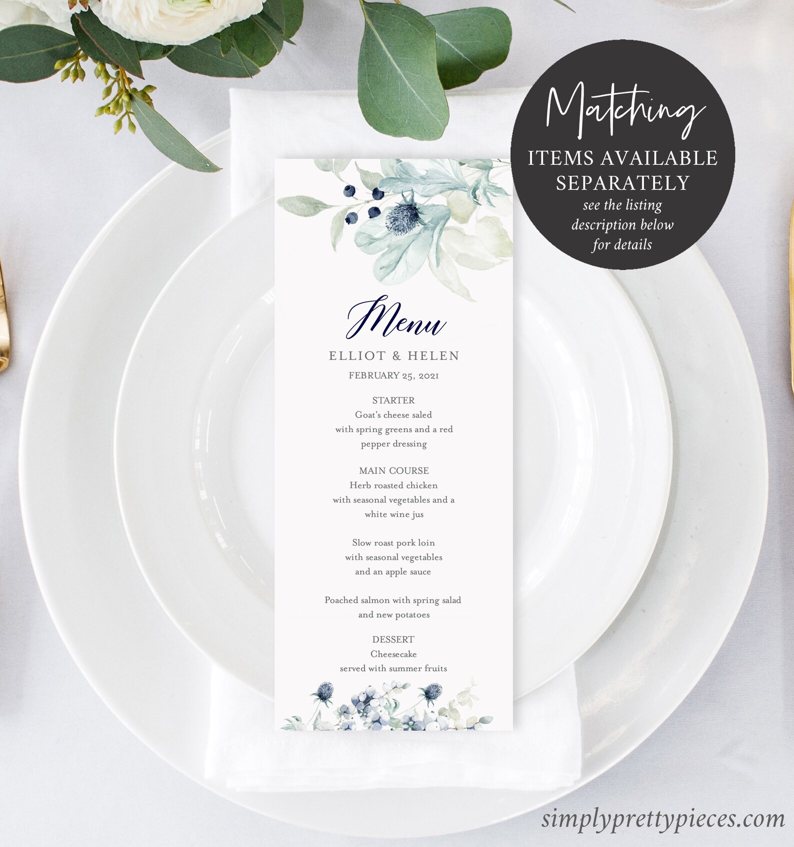 Navy Silver Gray Floral Editable Tags Printable Winter Favor | Etsy