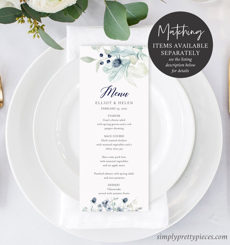 Navy Silver Gray Floral Editable Tags Printable Winter Favor | Etsy