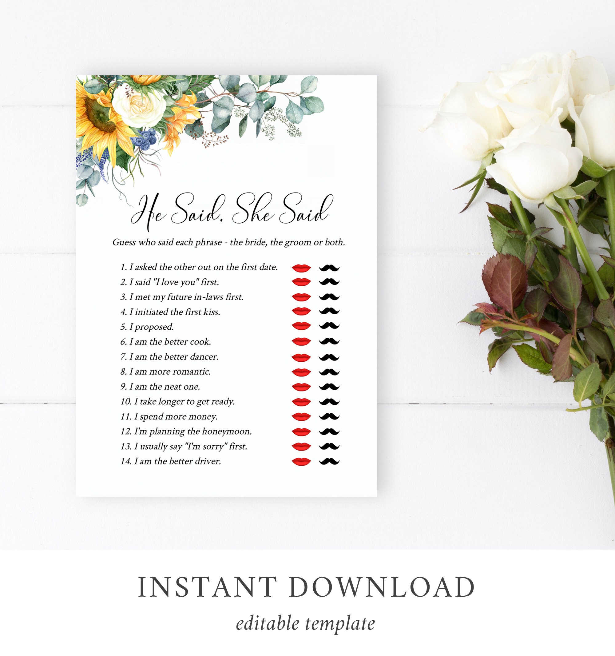 DIY Template Coral Blush Printable Bridal Guess Who Said It Game Instant Download 571-A Editable Fuchsia Peonies He Said She Said Game DIY Template Coral Blush Printable Bridal Guess Who Said It Game Instant Download 571-A Editable Fuchsia Peonies He Said She Said Game
