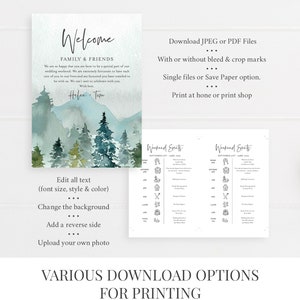 Woodland Mountains Editable Welcome Bag Letter Itinerary, Rustic Wedding Timeline, Printable Order of Events Template Instant Download 531-A image 4