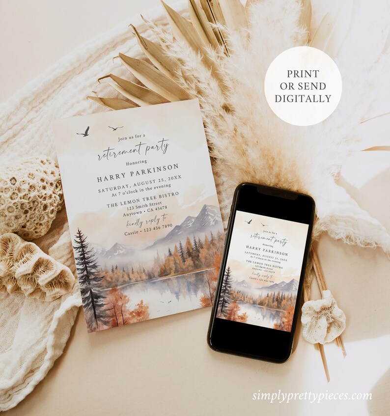 Fall Retirement Party Invitation for a Man, Woodland Retirement Invite ...