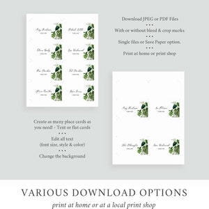 Monstera Place Cards Tropical Greenery Name Card, Monstera Wedding Name Card, Palms Seating Card Printable Name Card Editable Template 550-A image 4