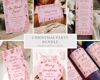 Printable Christmas Lunch Bundle, Doodle Christmas Party Bundle Holiday Party Pack, Hand Drawn Christmas Invitation, Editable Template 222-B