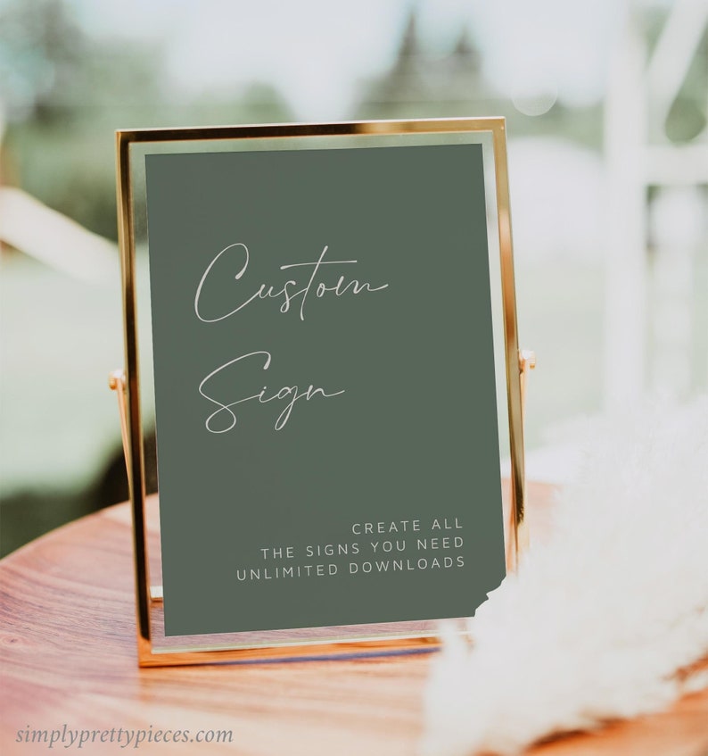 Modern sage green custom sign templates. They have a minimalist design and a stylish font