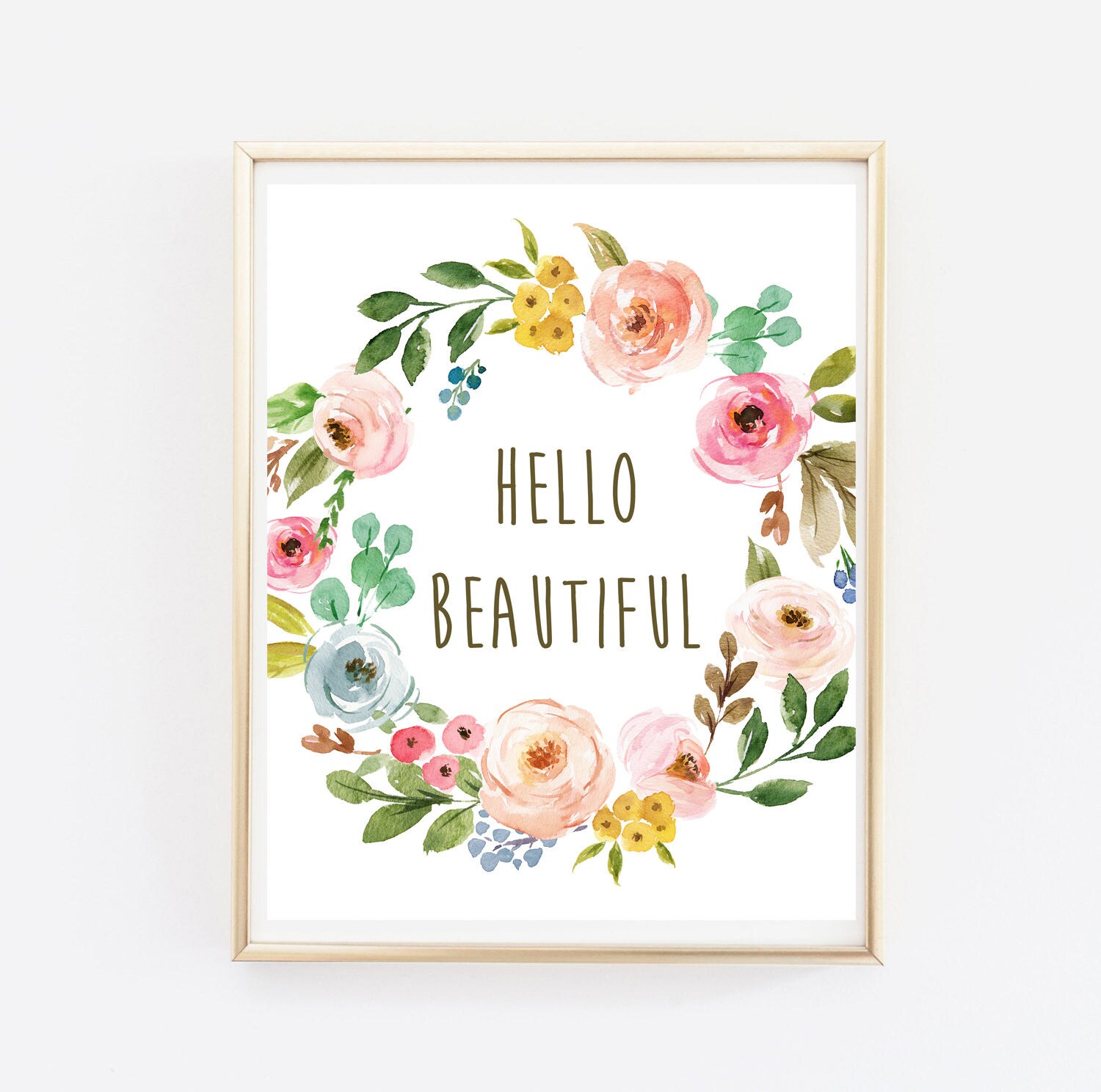 Hello Beautiful Boho Printable Wall Art, Floral Hello Beautiful Nursery