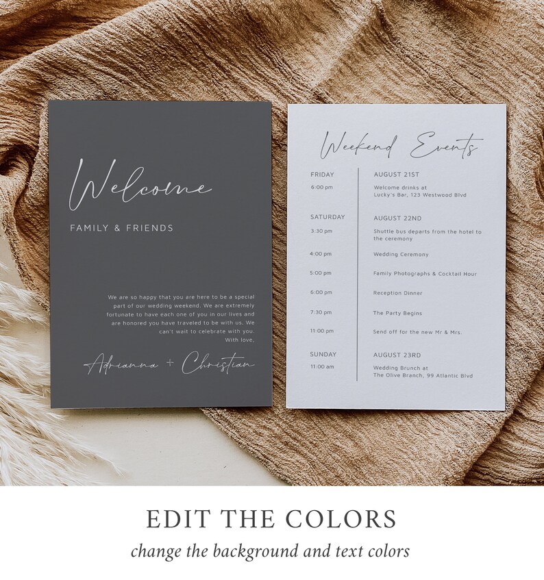 Sage Green Modern Editable Welcome Bag Letter Itinerary, Minimal Wedding Timeline, Printable Order of Events Template Instant Download 580-A image 4