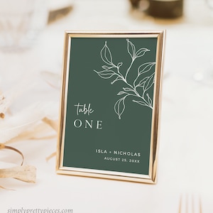 Sage Green Wedding Table Number, Minimal Table Number Sage, Botanical Table Name, Boho Table Sign, Printable Number Editable Template, 589-C