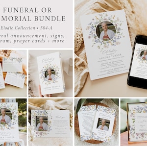 Wildflower Funeral Bundle for Woman, Memorial Pack, Celebration of Life Set, In Loving Memory Bundle, Meadow Flowers Editable Template 504-A