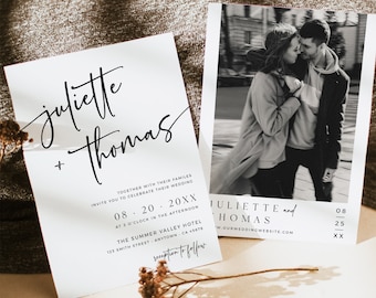 Contemporary Wedding Invitation, Minimalist Photo Wedding Invite, Modern Wedding Invitation Template, Printable Boho Invite, Editable, 594-A