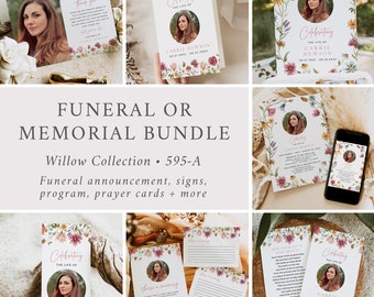 Wildflower Memorial Pack, Celebration of Life Bundle, Woman's Funeral Bundle, In Loving Memory Set, Meadow Flowers Editable Template 595-A