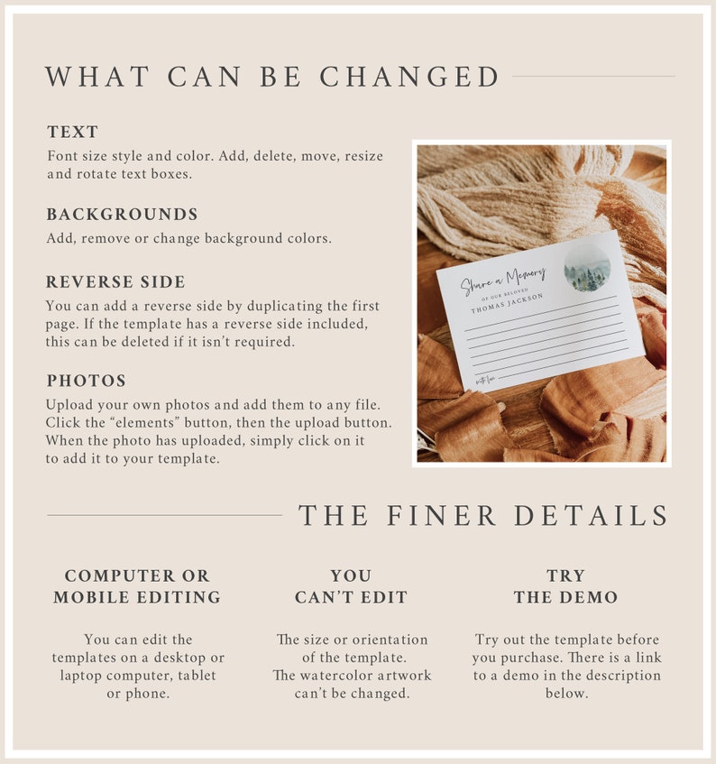 Woodland Share a Memory Card Man, Funeral Share a Memory Mountain Memorial Share Memory Card Sign, Celebration Life Editable Template, 531-A image 5