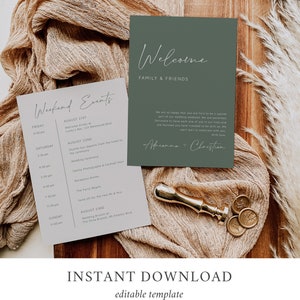 Sage Green Modern Editable Welcome Bag Letter Itinerary, Minimal Wedding Timeline, Printable Order of Events Template Instant Download 580-A image 2