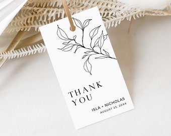 Printable Modern Line Art Favor Tags, Minimal Botanical Editable Favor Tags, Minimalist Wedding Gift Tag DIY Template Instant Download 589-A