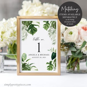 Monstera Place Cards Tropical Greenery Name Card, Monstera Wedding Name Card, Palms Seating Card Printable Name Card Editable Template 550-A image 8