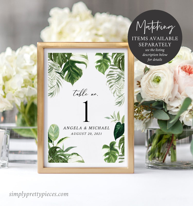 Monstera Place Cards Tropical Greenery Name Card, Monstera Wedding Name Card, Palms Seating Card Printable Name Card Editable Template 550-A image 8