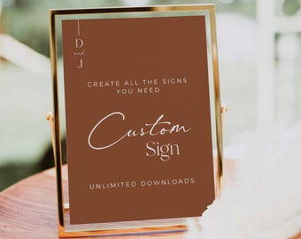 Boho Table Top Signs, Rust Wedding Signage Monogram, Terracotta Custom Wedding Sign Template, Minimal Printable Bridal Shower Editable 577-A