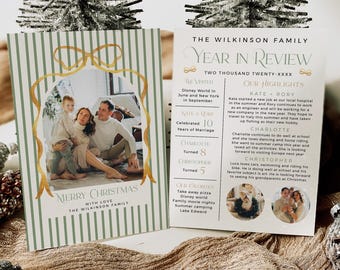 Vintage Family Newsletter Template, Striped Year in Review Christmas Card with Photos, Editable, 226-B