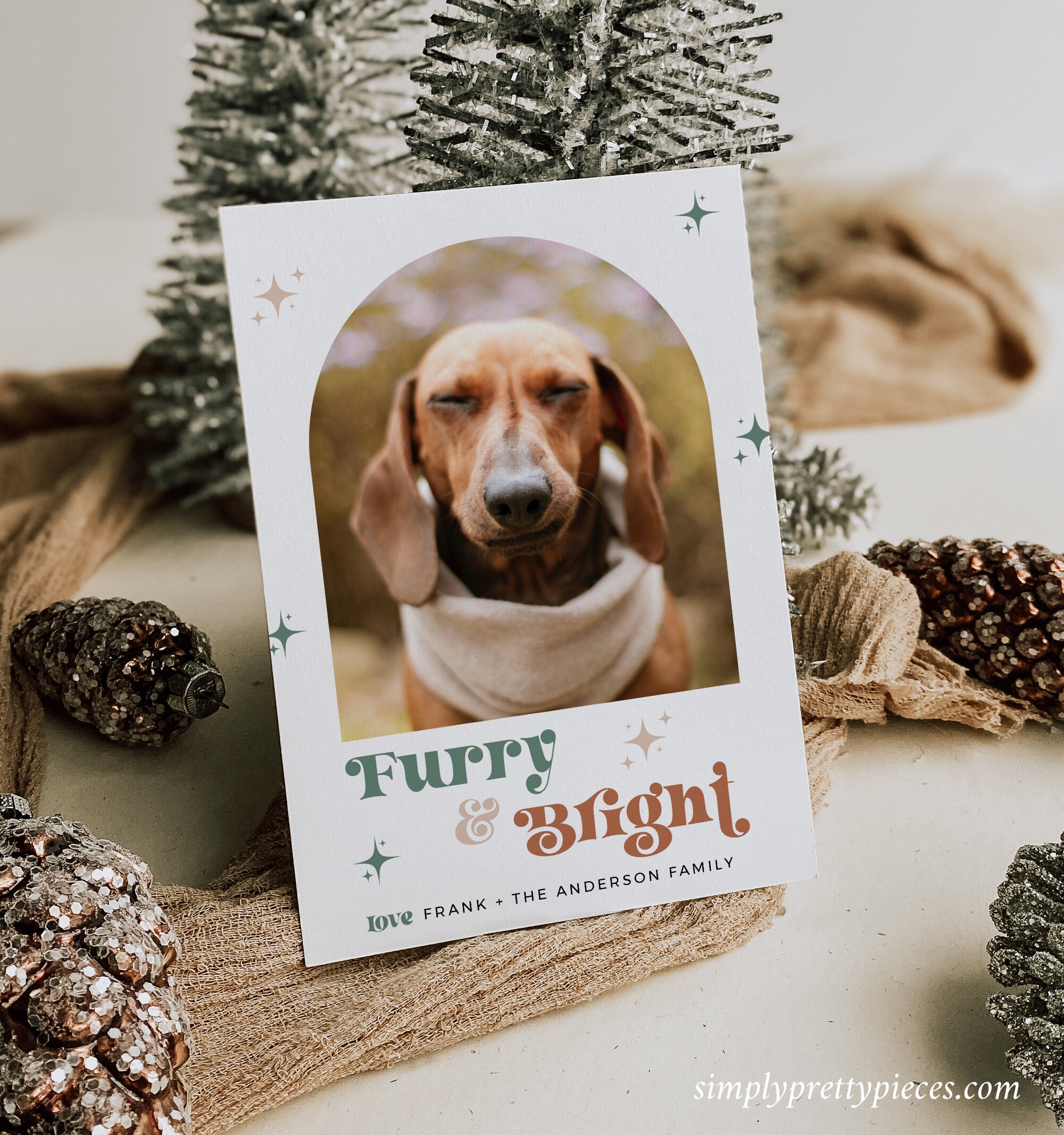 dog-christmas-card-template-with-photo-editable-furry-bright-holiday-card-printable-pet-christmas-card-retro-holiday-card-boho-xmas-215-a-etsy