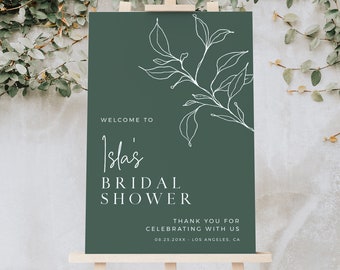 Boho Shower Welcome Poster Sage, Sage Green Bridal Shower Welcome Sign, Botanical Bridal Shower Signage Modern, Editable Sign Template 589-C