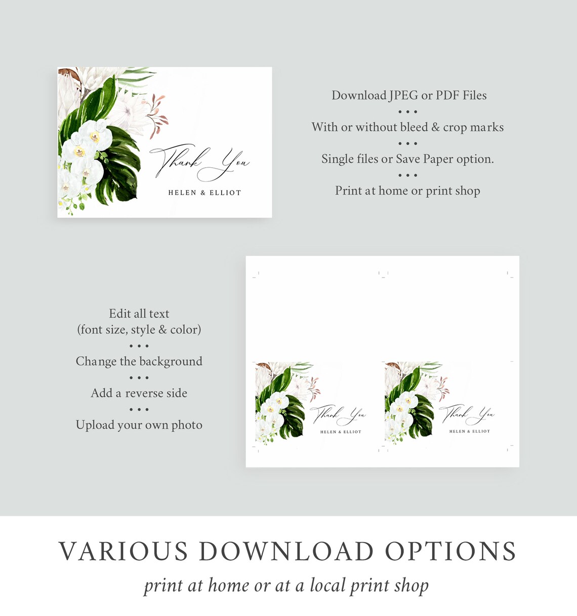 Orchid Protea Printable Thank You Cards Tropical Greenery - Etsy