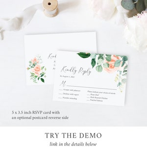 Peach Greenery Floral Editable Wedding Invitation Suite, Peach Eucalyptus RSVP Details, Peach Printable Template, Instant Download, 551-A image 5